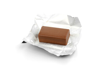 Pure hazelnut nougat bar isolated. Chocolate sweet with nougat isolated on white background.