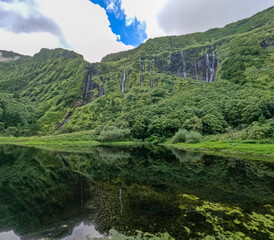 Flores island Azores archipelago Portugal the waterfalls at Ribeira do Ferreiro