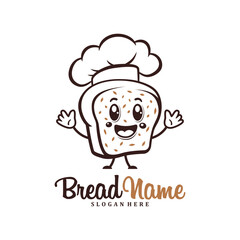 Character Bread with chef hat logo design concept vector. Creative Bread food Logo Design Template