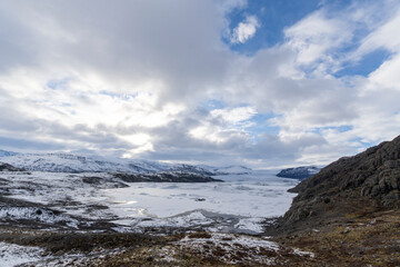 Hoffellsjokull glacier in the South of Iceland sunset landscape