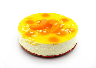 cheesecake with peach. Homemade cream cake with peaches. round cake with peach topping