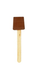 Ice cream on a stick, on a white isolated background. Ice cream covered with caramel chocolate with nuts. Ice cream scoop isolate for inserting into a design or project.