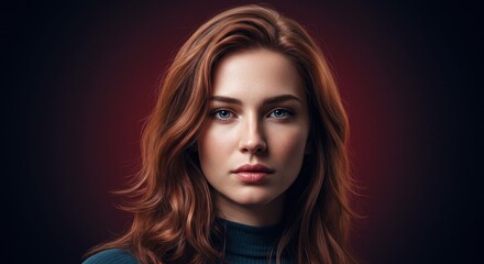Fototapeta premium Portrait of a Young Woman with Red Hair Against Dark Background - Studio Photography Profile Picture
