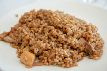 Arroz del senyoret seafood rice on plate Alicante Spain
