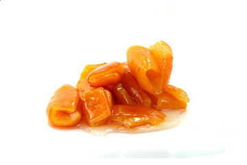 Orange peel preserve isolated on white background. From traditional Turkish cuisine; Orange peel jam (Turkish name; Portakal kabugu receli). Glyko- koutaliou- portokali.