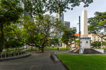 City park near Asian Civilisation Museum and mirror balls in Singapore