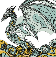 dragon abstract beground illustration vector silhouette line art