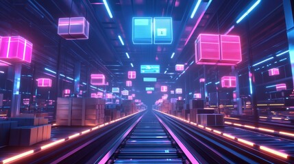 Smart warehouse management system using augmented reality technology to identify package picking and delivery . Future concept of supply chain and logistic business	