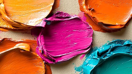 A painting of various colors of paint with a pink blob in the middle