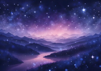 Obraz premium Starry night over a serene mountain river at c.