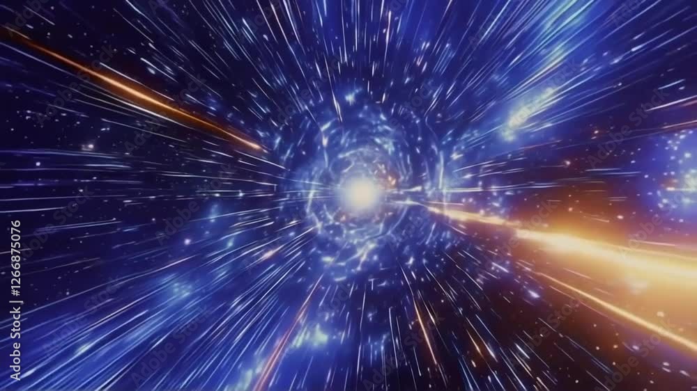 Poster abstract time warp tunnel through hyperspace with galactic view