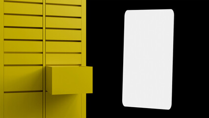 Automatic mailbox for issuing parcels city and mobile phone with white screen, online application