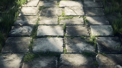 Textured Pathway with Grass and Shadows in Peaceful Environment