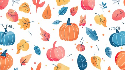 Thanksgiving Autumn Line Art Seamless Pattern