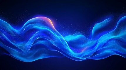Obraz premium Glowing blue wave abstract, dark background, digital art, website banner