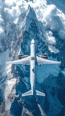 Fototapeta premium Airplane Soaring Over Majestic Snow-Capped Mountains