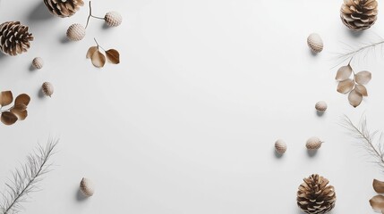 Obraz premium Decorative arrangement of natural elements on a white background for autumn and winter decor