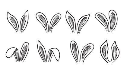 Set of rabbits's ears, Easter. Hand drawn illustration.