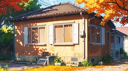 Whimsical Fall House &ndash; Cozy Watercolor Illustration