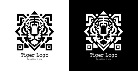 tiger head logo design with barcode shape © Yohanes