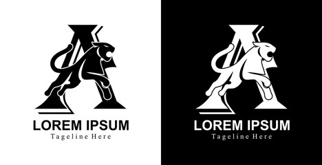 logo design of a tiger jumping and combined with the letter A