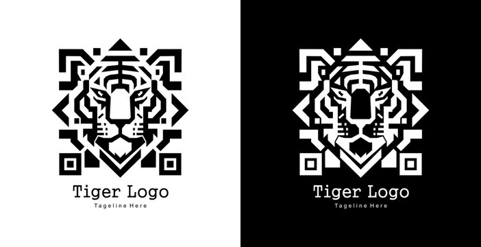 tiger head logo design with barcode shape