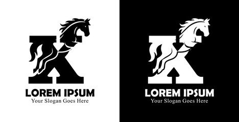 The logo design is in the form of a jumping horse combined with the letter X