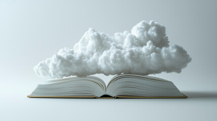 High-resolution close-up of a white cloud with a book icon, illustrating online learning concepts on a white background.
