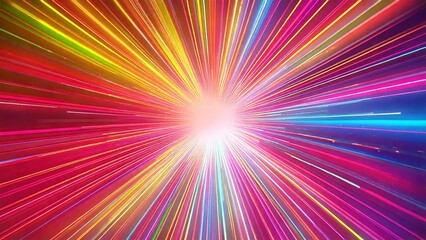 Obraz premium カラフルなレーザー風サンバースト 近未来の雰囲気 背景素材 16:9サイズ AI生成素材