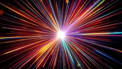 カラフルなレーザー風サンバースト 近未来の雰囲気 背景素材 16:9サイズ AI生成素材