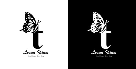 letter t logo design combined with butterfly