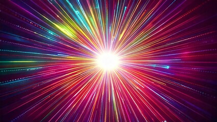 カラフルなレーザー風サンバースト 近未来の雰囲気 背景素材 16:9サイズ AI生成素材