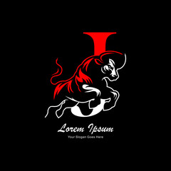 logo design in the form of a jumping bull combined with the letter J