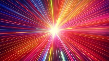Fototapeta premium カラフルなレーザー風サンバースト 近未来の雰囲気 背景素材 16:9サイズ AI生成素材