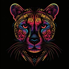Colorful cheetah portrait, vibrant design, abstract art, graphic design, digital art