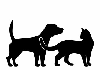 dog and cat, pet shop symbol, two animals, black vector icon, silhouette, background transparency
