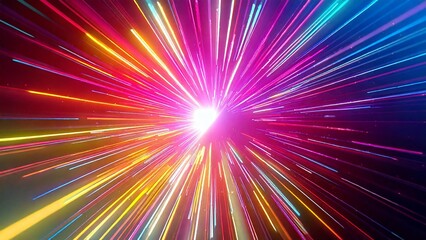 Fototapeta premium カラフルなレーザー風サンバースト 近未来の雰囲気 背景素材 16:9サイズ AI生成素材