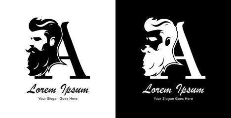 logo design in the form of a silhouette of a man's head combined with the letter A