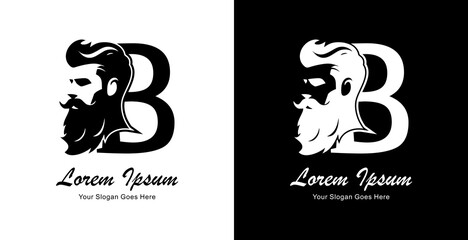 logo design in the form of a silhouette of a man's head combined with the letter B