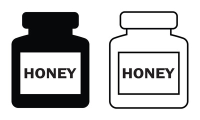 Honey jar icons. Best honey jar icon fill and outline symbol collection. Hive sweet honey healthy product organic from beautiful flower. Honey jar isolated on white background. Vector illustration.