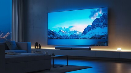 A large flat screen television is on in a living room