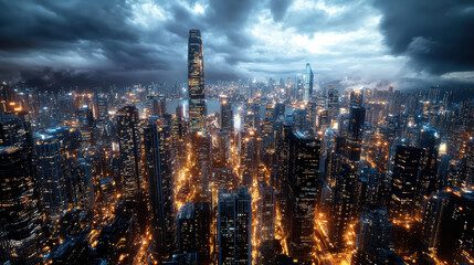 Fototapeta premium stunning futuristic cityscape illuminated by bright lights at night