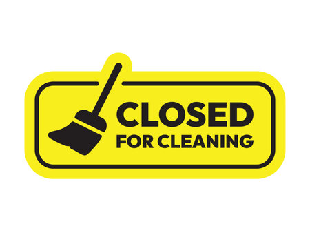 Closed for Cleaning Sign with Broom Icon High-quality Vector Image