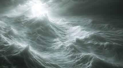 Turbulent seascape with majestic swells illuminated by celestial light