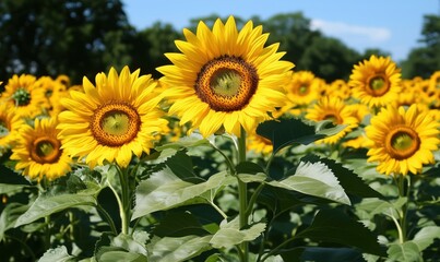 Obraz premium Vibrant sunflowers blooming in a sunny field showcasing nature's beauty