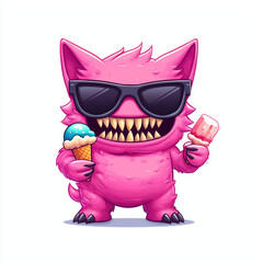 Fototapeta premium Cute Pink Cartoon Furry Cat with a Playful Look