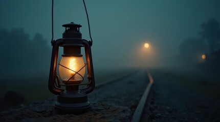 Glowing Black Metal Railway Lantern (Early 1900s)