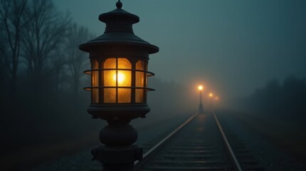 Glowing Black Metal Railway Lantern (Early 1900s)
