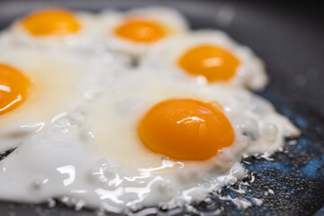 Fried eggs on frying pan