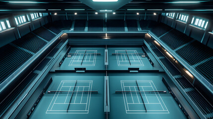 Obraz premium Symmetrical Arrangement of Badminton Courts in a Modern Stadium